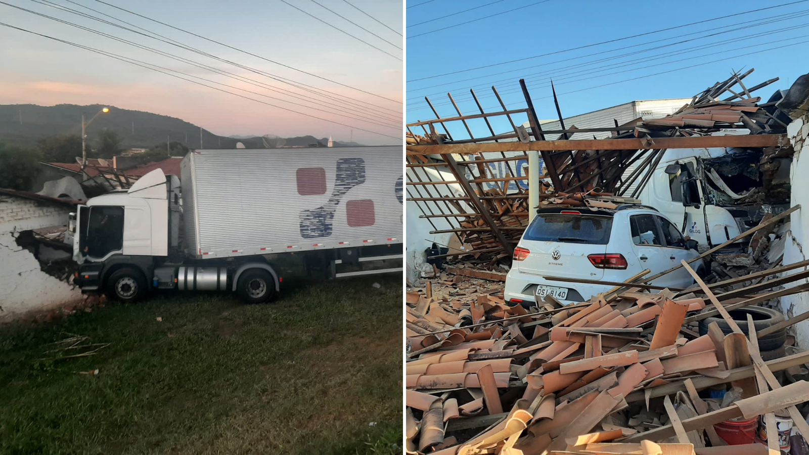 Carreta sai da rodovia e atinge duas casas e dois veículos que estavam estacionados, em Malta; Veja Vídeo