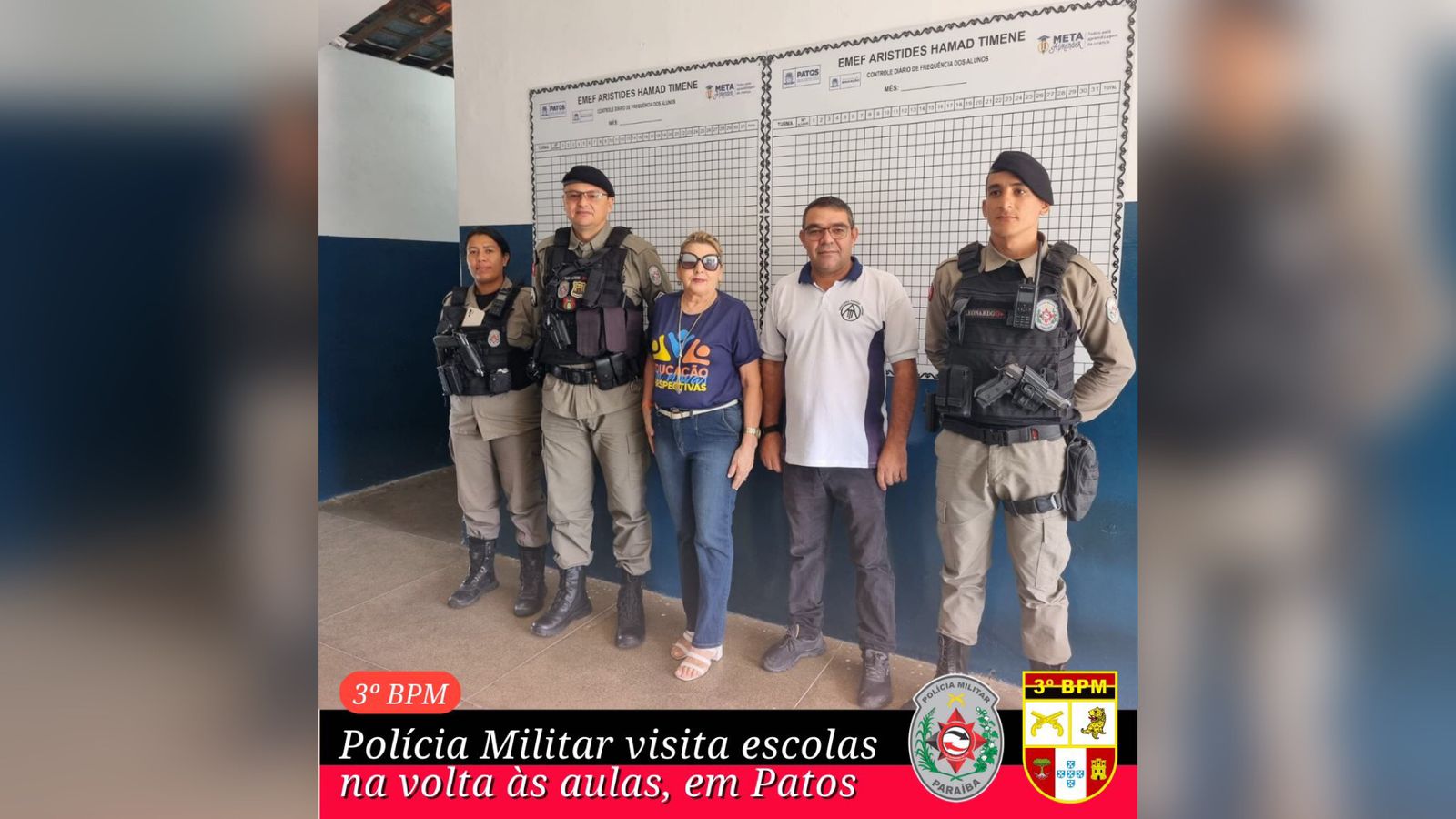 Polícia Militar visita escolas na volta às aulas, em Patos