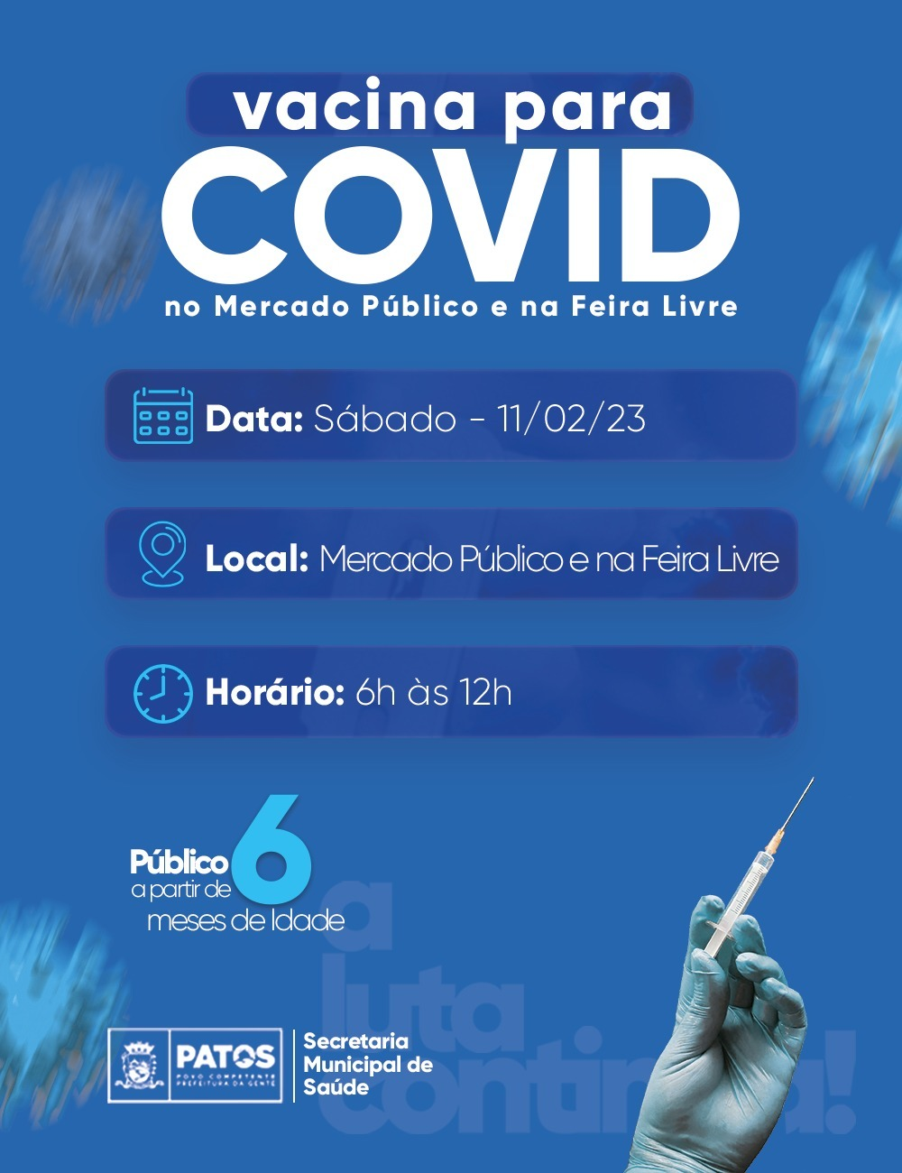 Vacinação contra a Covid-19 acontece neste sábado (11), no mercado público e na feira livre de Patos