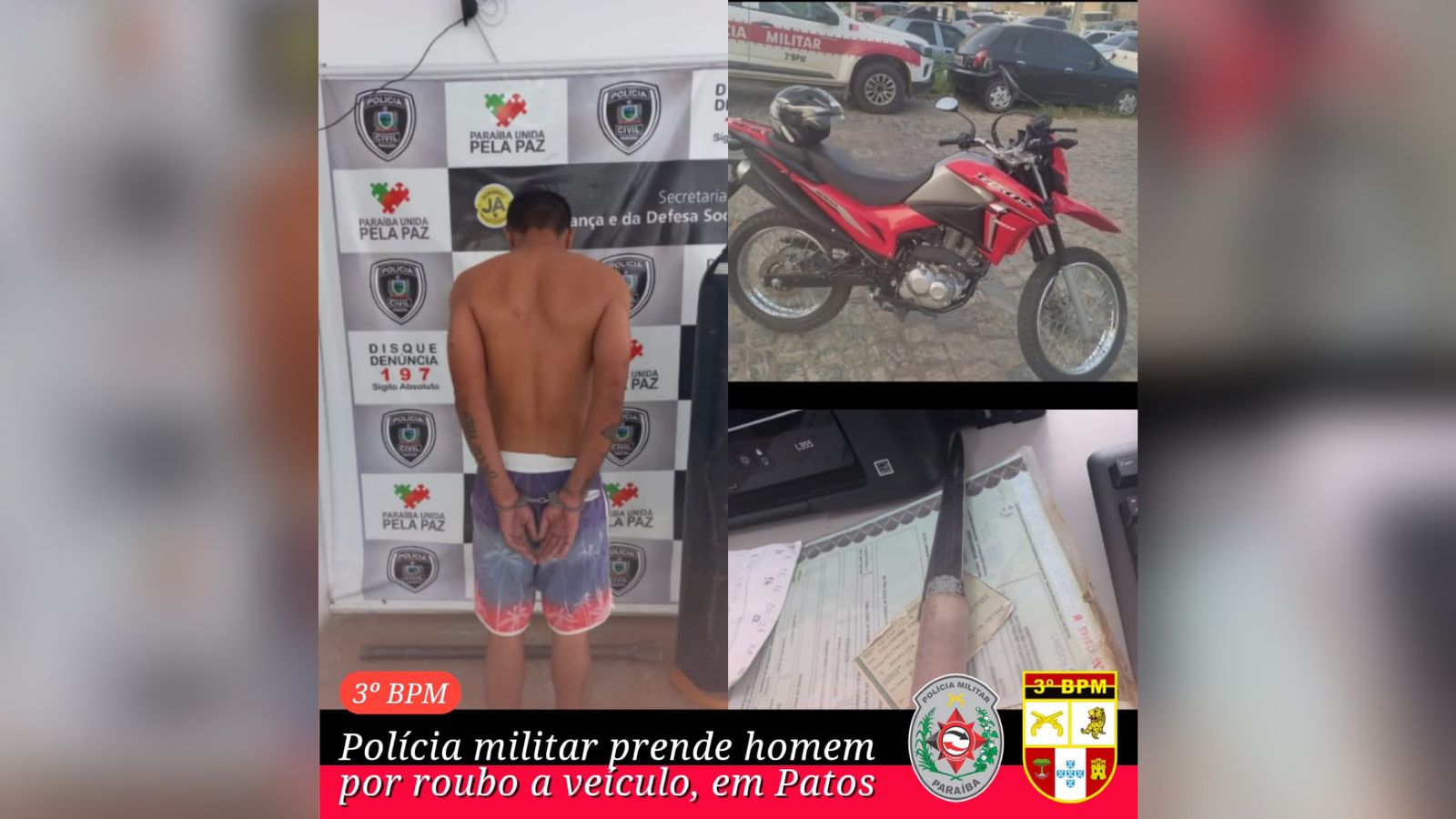 Polícia Militar prende homem por roubo a veículo, em Patos
