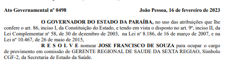 Secretário de Esporte e Cultura de Patos, Zeca, é nomeado por João Azevêdo como novo gerente da 6ª Gerência Regional de Saúde
