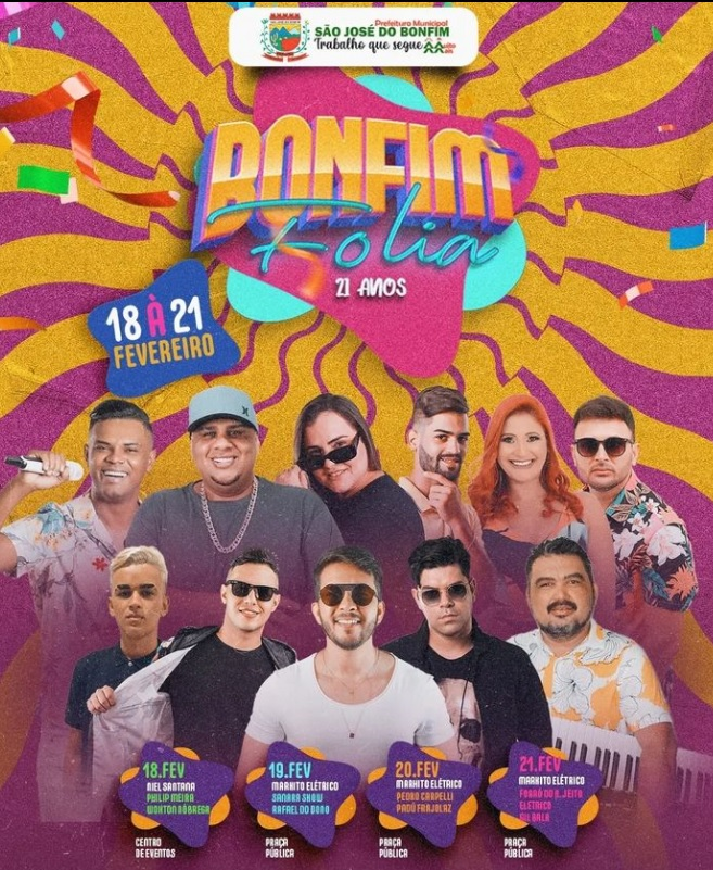 Bonfim Folia 2023 começará neste sábado na cidade de São José do Bonfim; veja a programação