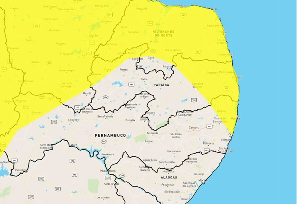 Inmet emite alerta de perigo potencial de chuvas para quase 130 cidades da Paraíba; veja lista