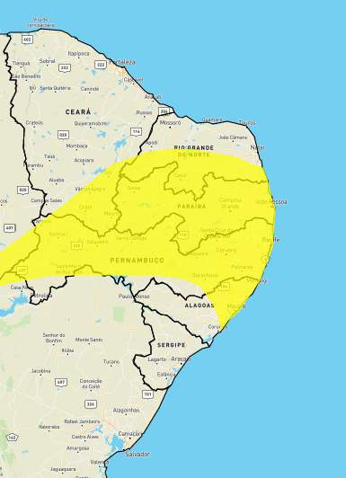 INMET emite alerta amarelo de chuvas intensas para todos os municípios da Paraíba