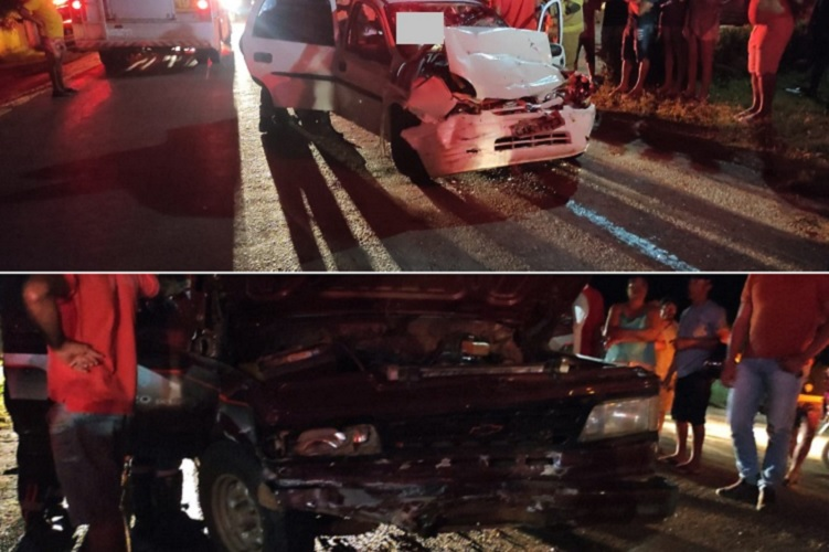 Colisão frontal entre dois carros na PB-306, na saída de Princesa Isabel, deixa oito pessoas feridas, na noite desse domingo (19)