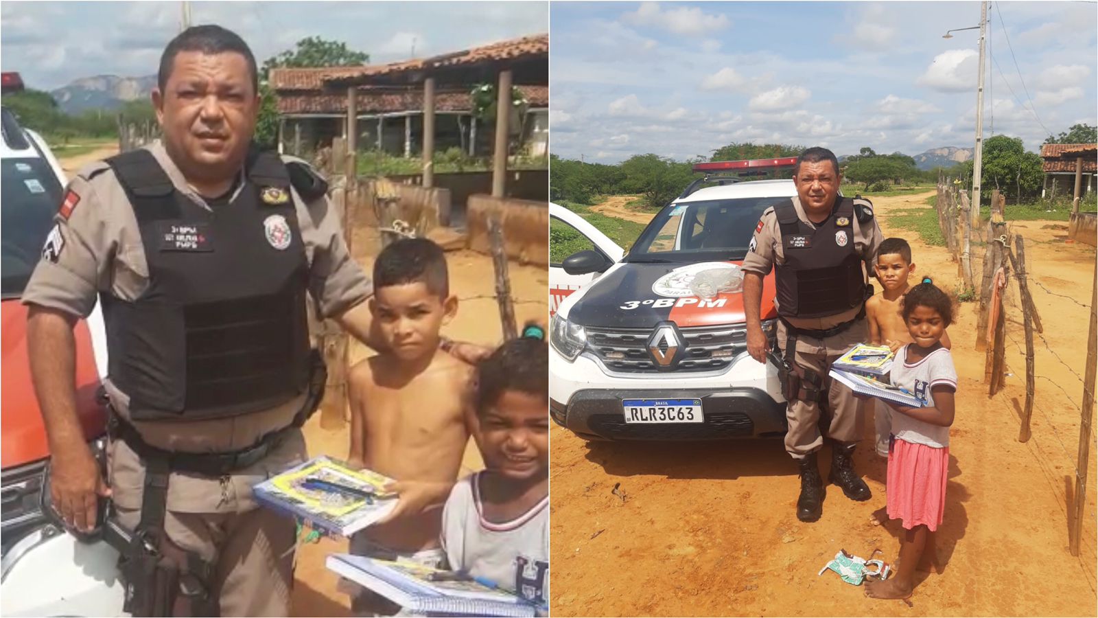 Gesto nobre: Policiais militares fazem doação de material escolar para crianças carentes da zona rural de São José de Espinharas. Veja vídeo