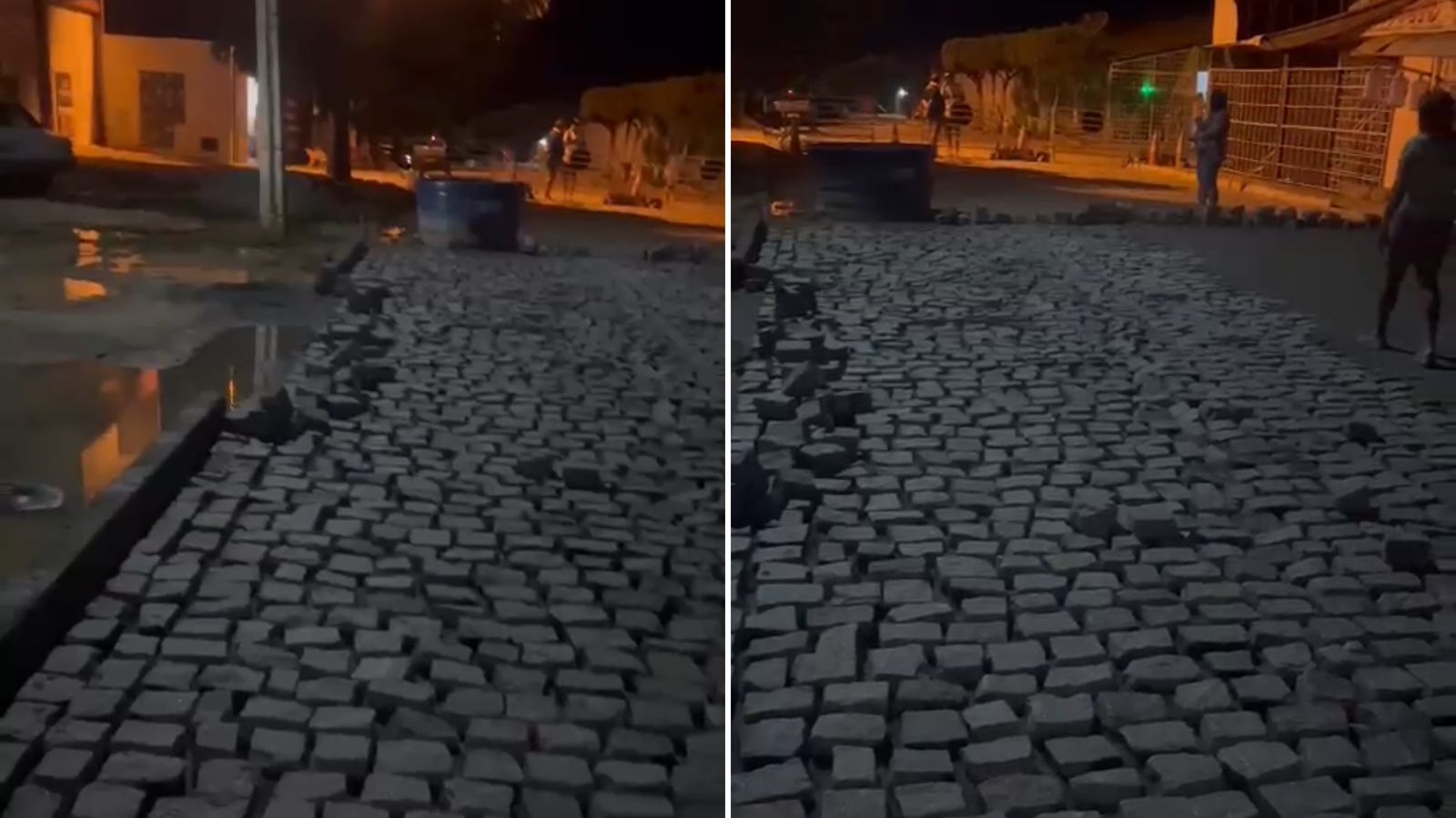 Popular denuncia que motoristas desrespeitam sinalização e danificam calçamento que está sendo colocado entre os bairros Novo Horizonte e Luar de Angelita, em Patos