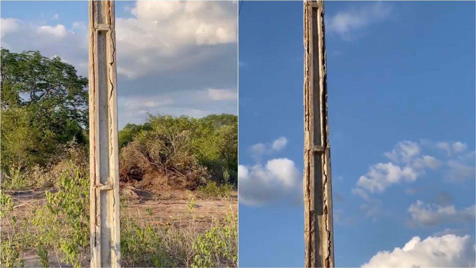 Morador do Sítio Areias, em Malta, cobra providências da Energisa para postes que estão em péssimas condições e prestes a cair; Energisa diz que rede elétrica não pertence a empresa. VÍDEO