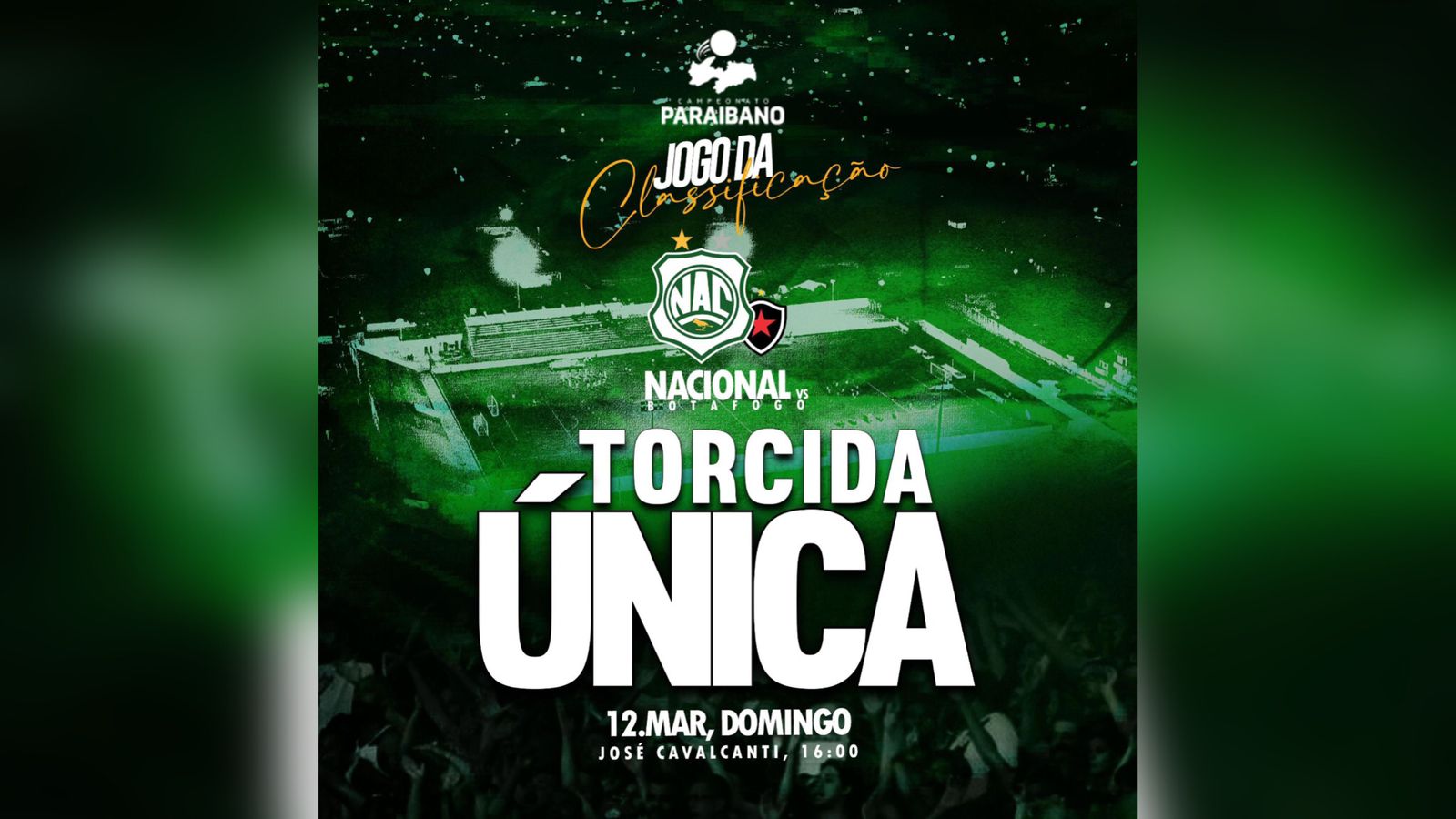 Nacional de Patos comunica que jogo contra o Botafogo-PB será com torcida única e que solicitará reforço na segurança durante partida