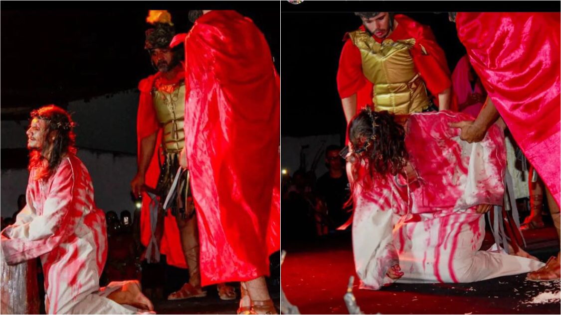 Grupo Impacto se prepara para apresentação da 5ª edição da Paixão de Cristo 2023, no pátio da Igreja de São Pedro, no bairro Jatobá, em Patos