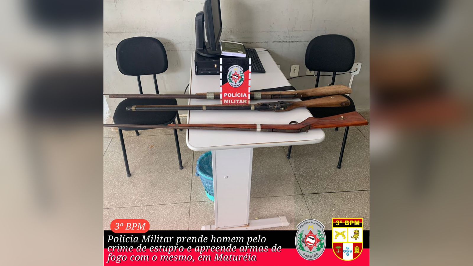 Polícia Militar prende homem pelo crime de estupro e apreende armas de fogo com o mesmo, em Matureia