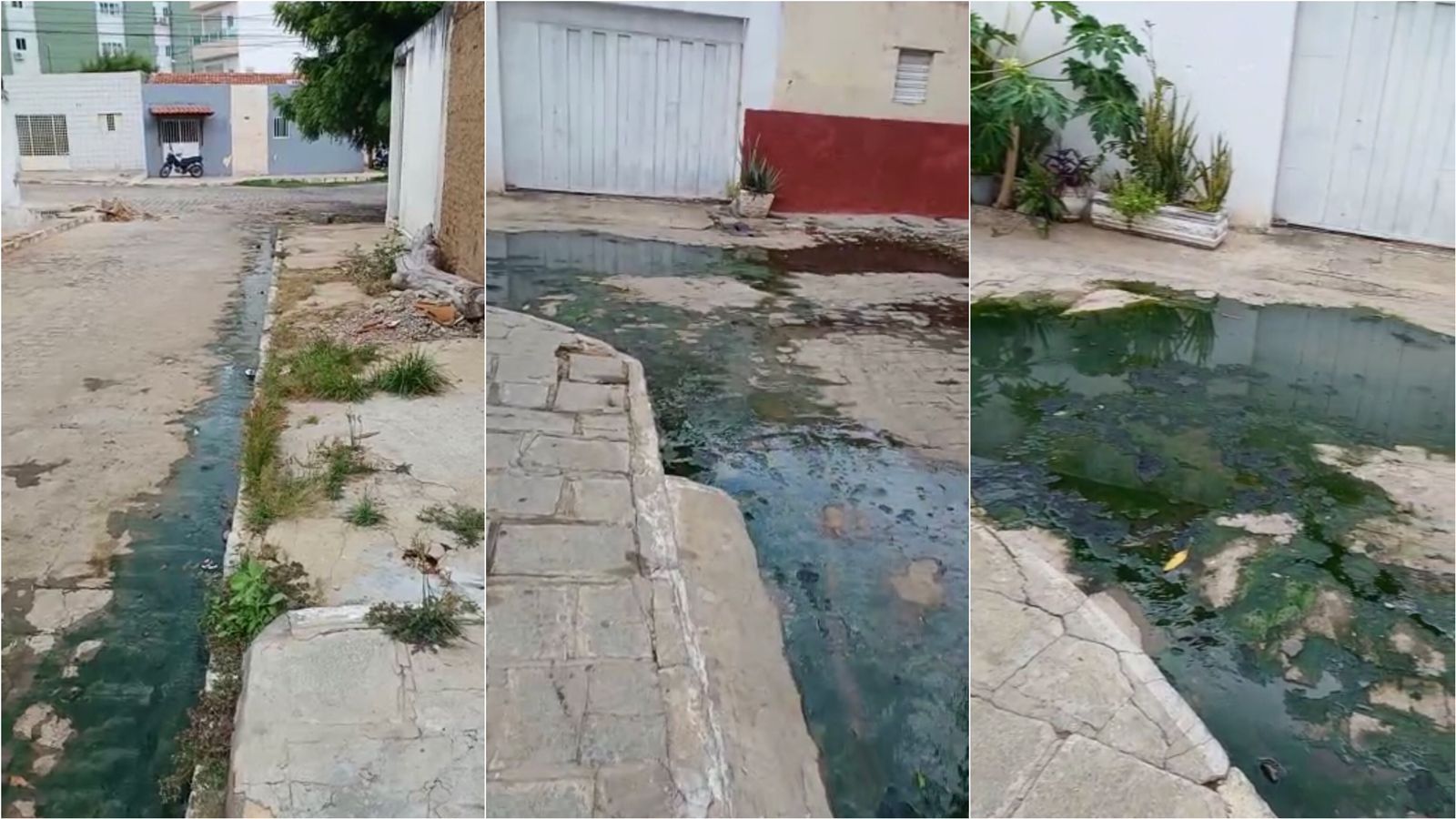 Moradora da Travessa Inácio Fernandes, no bairro Jardim Queiroz, cobra providências da prefeitura para esgoto a céu aberto; gestão diz que demanda será atendida