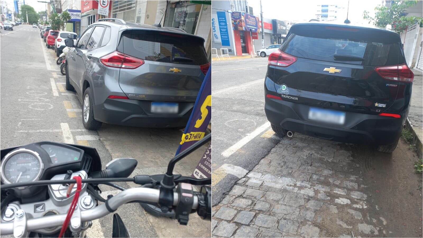 Internauta relata que carros estão estacionando em vaga destinada para motos, no Centro de Patos, e cobra providências da STTRANS; órgão se pronuncia
