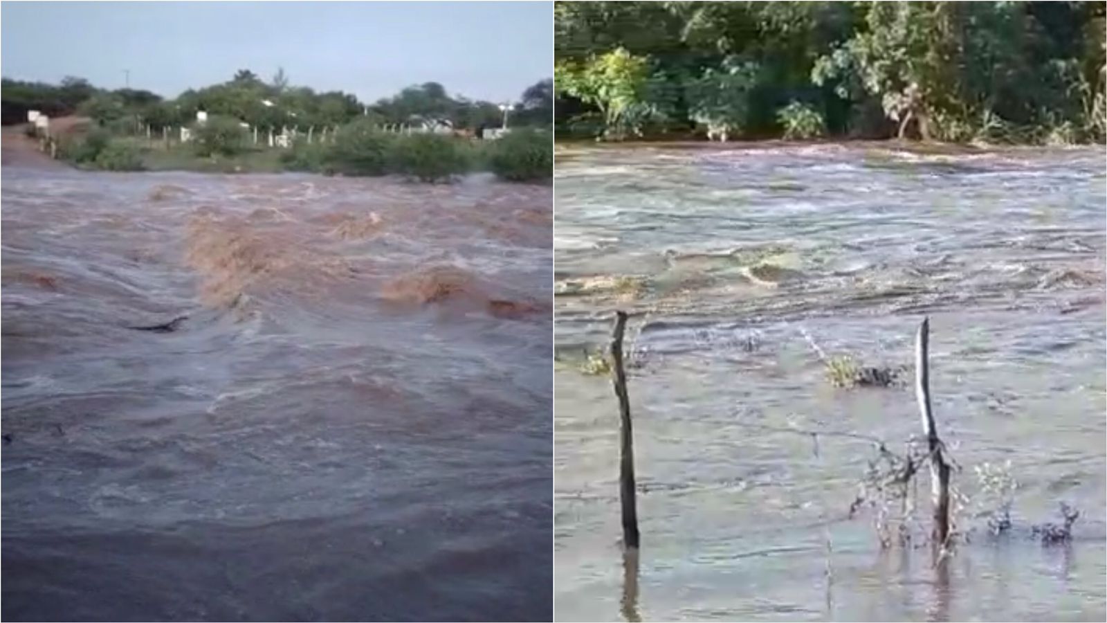 Rio Farinha segue em cheia e levando água para a Barragem da Farinha, em Patos, após fortes chuvas registradas nos últimos dias na região. Veja vídeo
