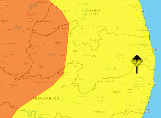 Inmet publica novos alertas para chuvas intensas em todos os municípios da Paraíba