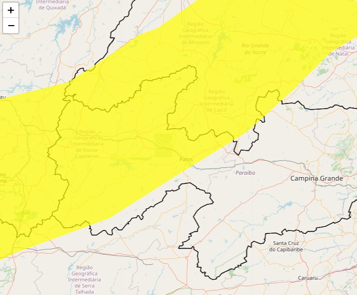 Inmet emite alerta de chuvas intensas para Patos e mais 84 municípios paraibanos