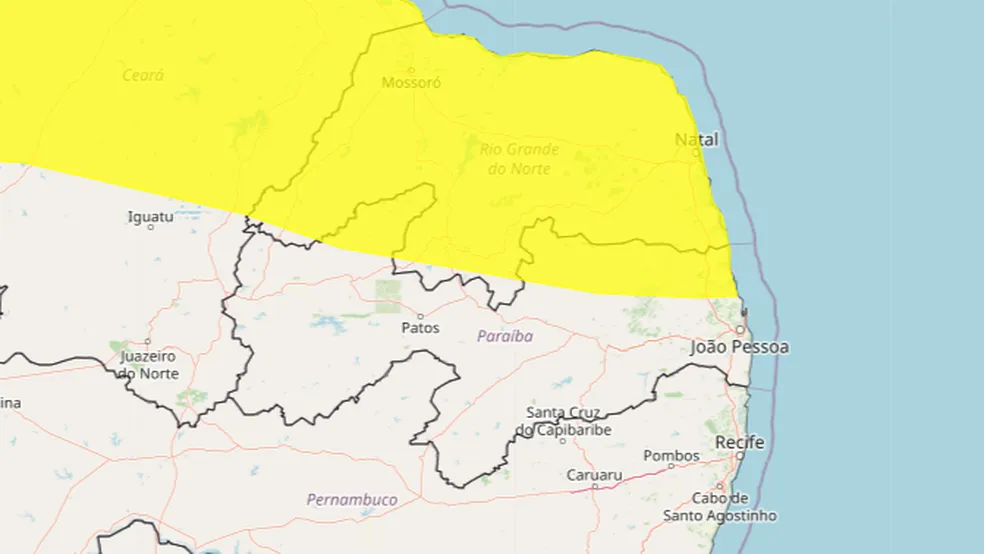 Só algumas cidades do sertão estão sob alerta para perigo potencial de chuvas 