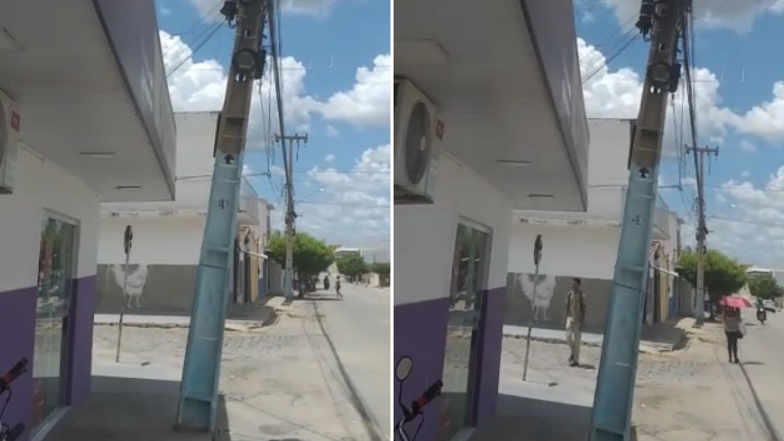 Popular denuncia que poste está prestes a cair na Rua Severino Dutra, nas proximidades da 4ª Ciretran, em Patos; Veja Vídeo