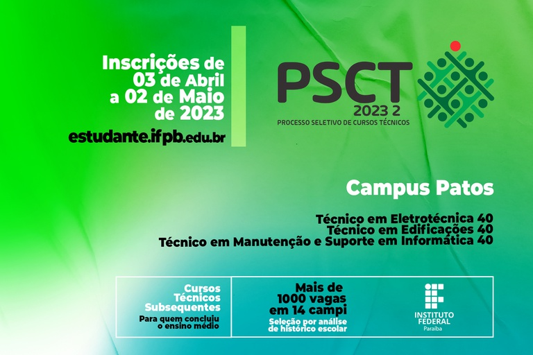 Instituto Federal abre inscrições para 1060 vagas em Cursos Técnicos gratuitos com oportunidades em Patos. OUÇA