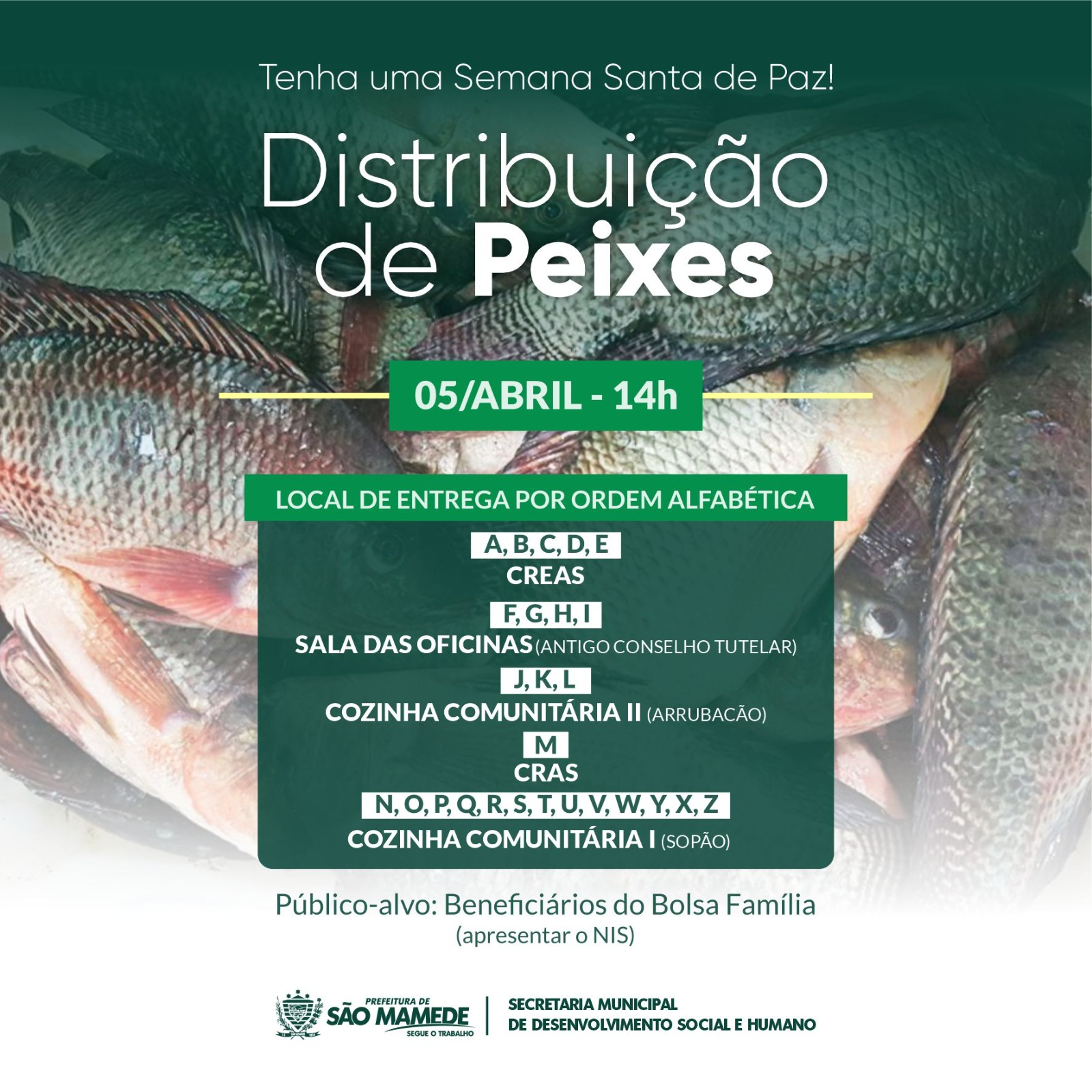 Prefeitura de São Mamede realiza nesta quarta distribuição de peixes para Semana Santa