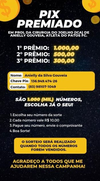 Jovem atleta que rompeu o Ligamento Cruzado Anterior do joelho cria Pix Premiado para custear cirurgia e poder voltar ao esporte