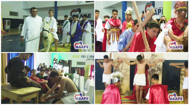 Alunos do Colégio Ágape, em Patos, promovem encenação da Paixão de Cristo. Vídeo