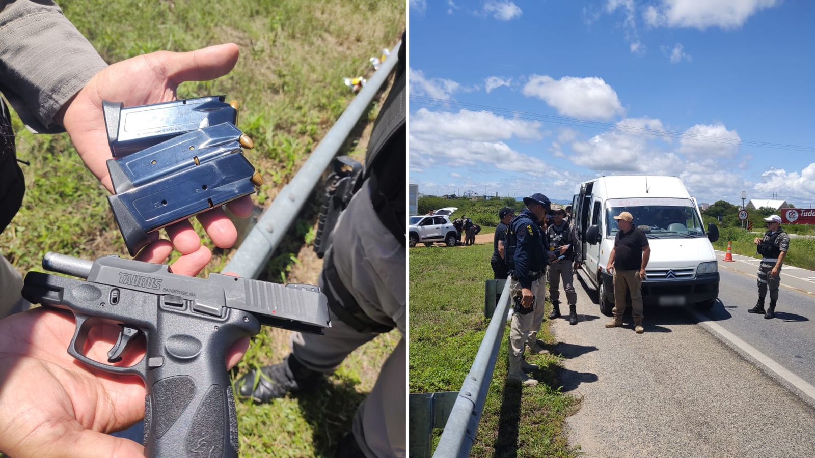 Homem armado que trafegava em van com torcedores do Treze e seguia para Sousa é detido em barreira tática da polícia, em Patos