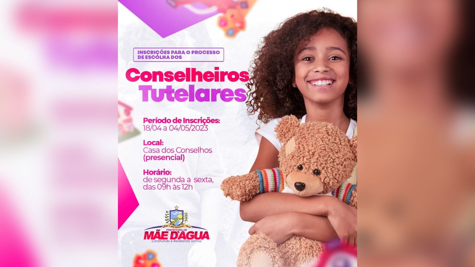CMDCA de Mãe d'Água lança edital e abre inscrições para o processo de escolha dos membros do Conselho Tutelar