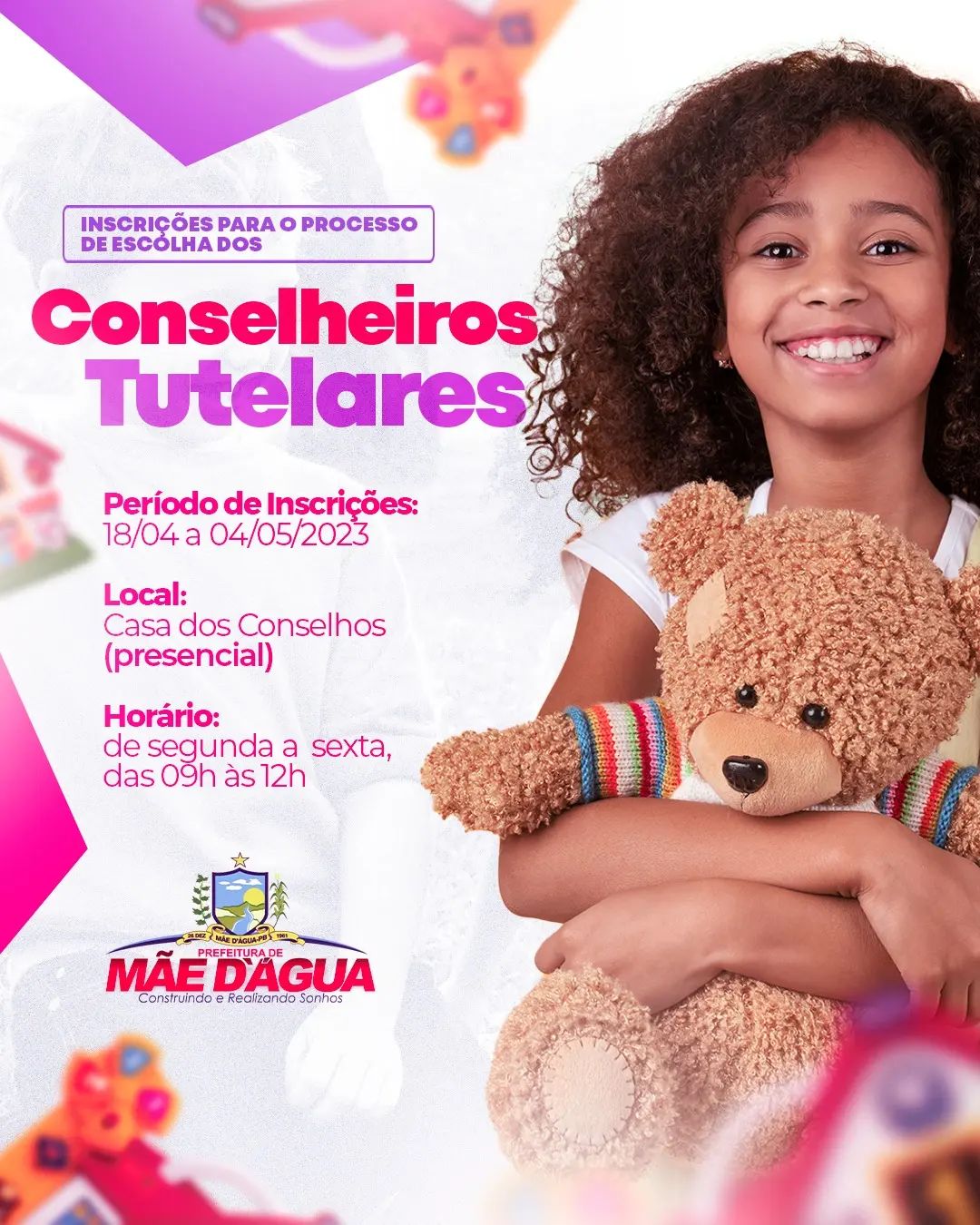 Prefeitura de Mãe d'Água abre inscrições para o processo de escolha dos membros do Conselho Tutelar