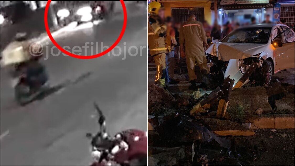 Impressionante: Imagens mostram momento exato em que carro em alta velocidade colide contra motocicleta no Centro de Patos, na noite deste sábado (15). Veja vídeo