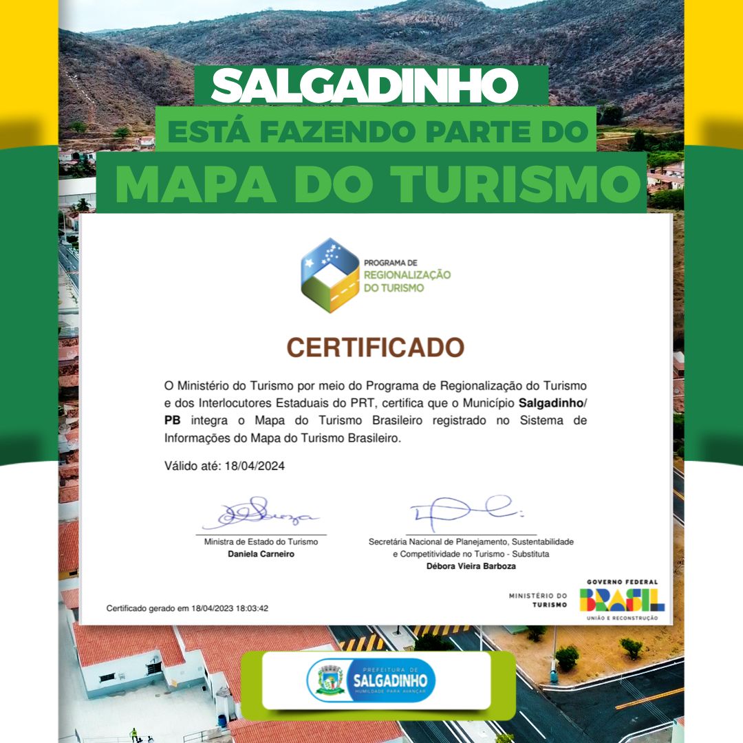 Município de Salgadinho entra no Mapa do Turismo Brasileiro