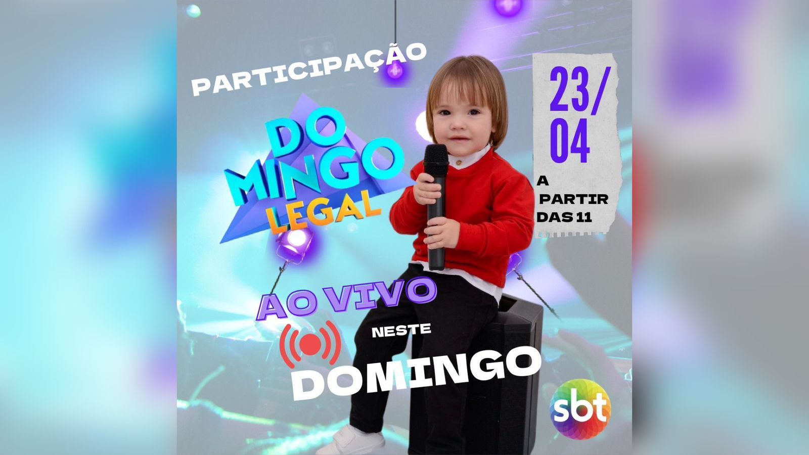 Patoense Miguelzinho, de 3 anos, irá participar neste domingo (23) do programa Domingo Legal, no SBT