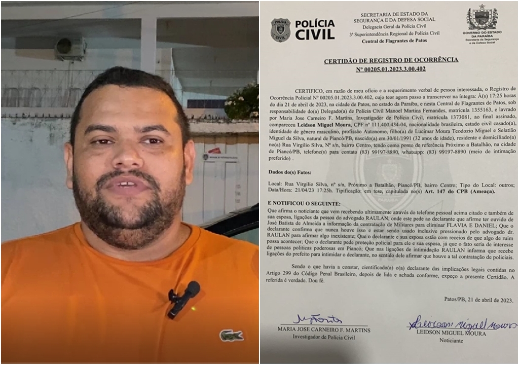 Reviravolta: Testemunha procura Polícia Civil de Patos e diz que não ouviu suposto mandante falar em matar prefeito e ex-prefeita de Piancó