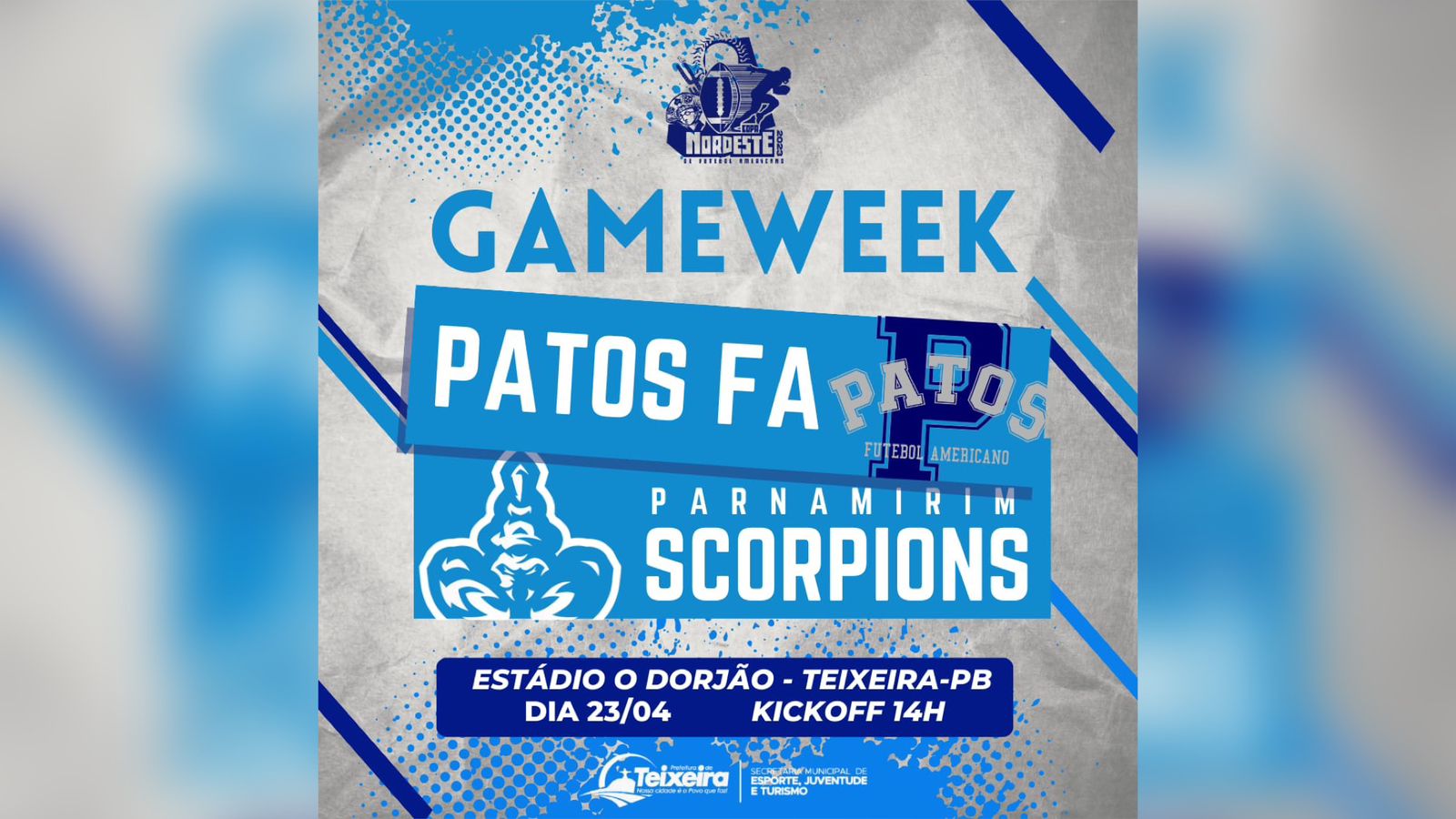 Patos FA enfrenta a equipe Parnamirim Scorpions neste domingo (23) em Teixeira, pela Copa Nordeste de Futebol Americano