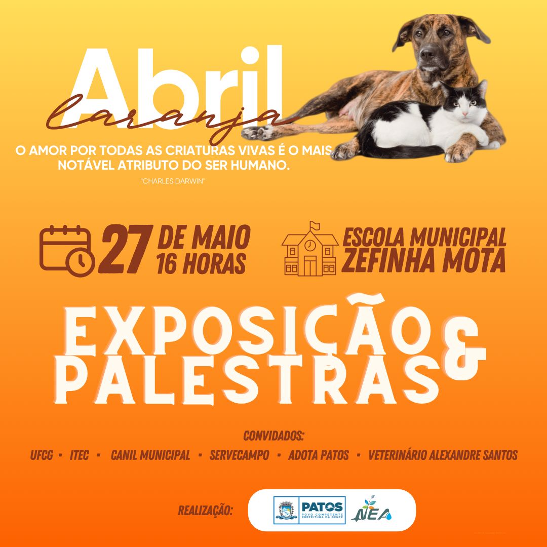 Núcleo Ambiental da Secretaria de Educação de Patos promoverá exposição e palestras em alusão ao Abril Laranja, nesta quinta-feira