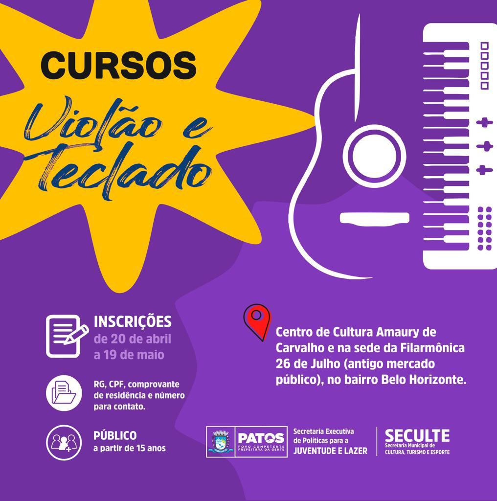 Seguem abertas inscrições para os cursos de violão e teclado, ofertados de forma gratuita pela Prefeitura de Patos