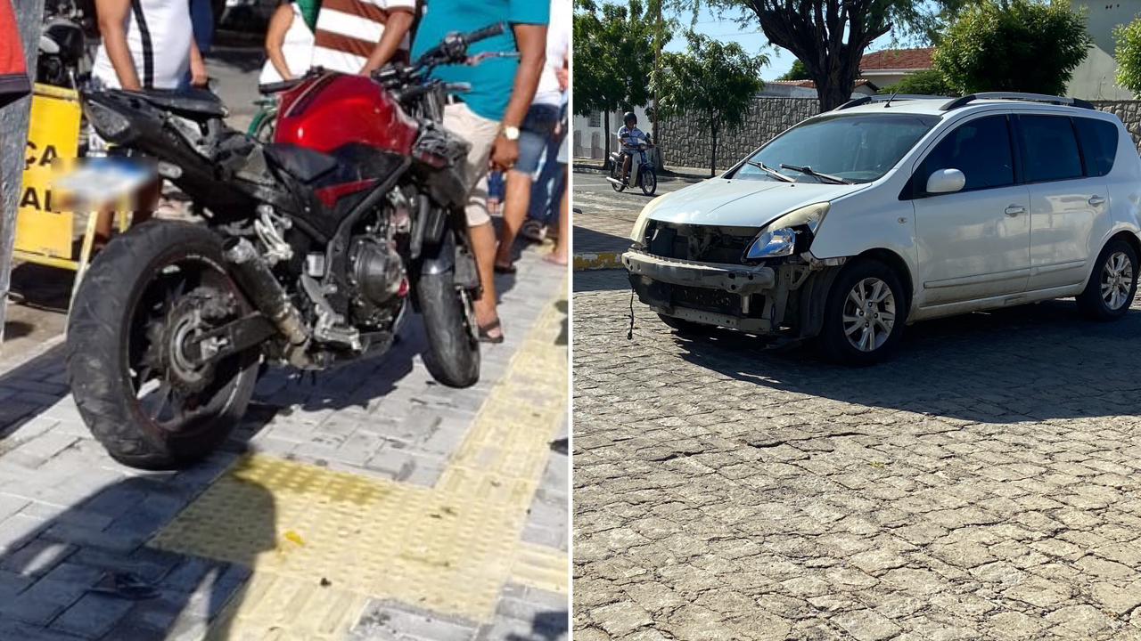 Colisão entre moto e carro é registrada na manhã desta quinta-feira no bairro Brasília, em Patos