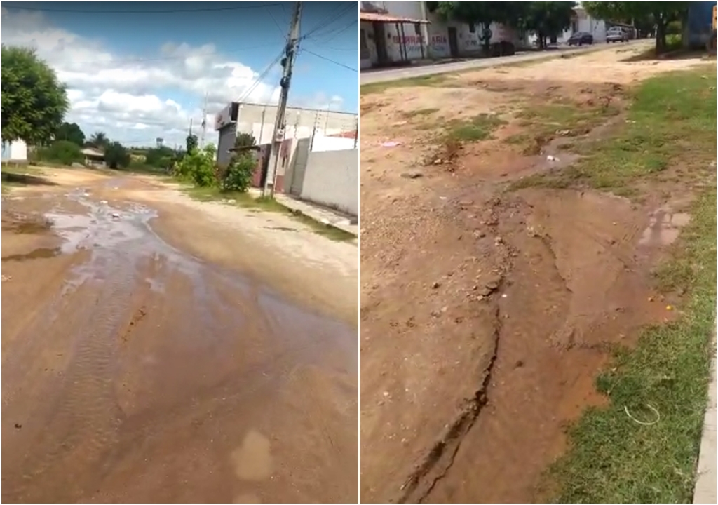Cidadão denuncia cano estourado há vários dias provocando desperdício de água limpa em Patos