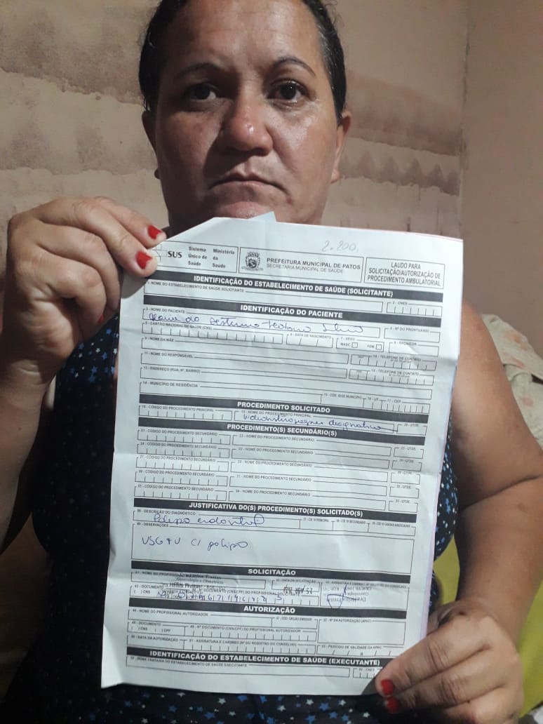 Cidadão patoense solicita ao Patosonline divulgação de Vakinha Online para mulher que precisa realizar exames de risco cirúrgico. Confira