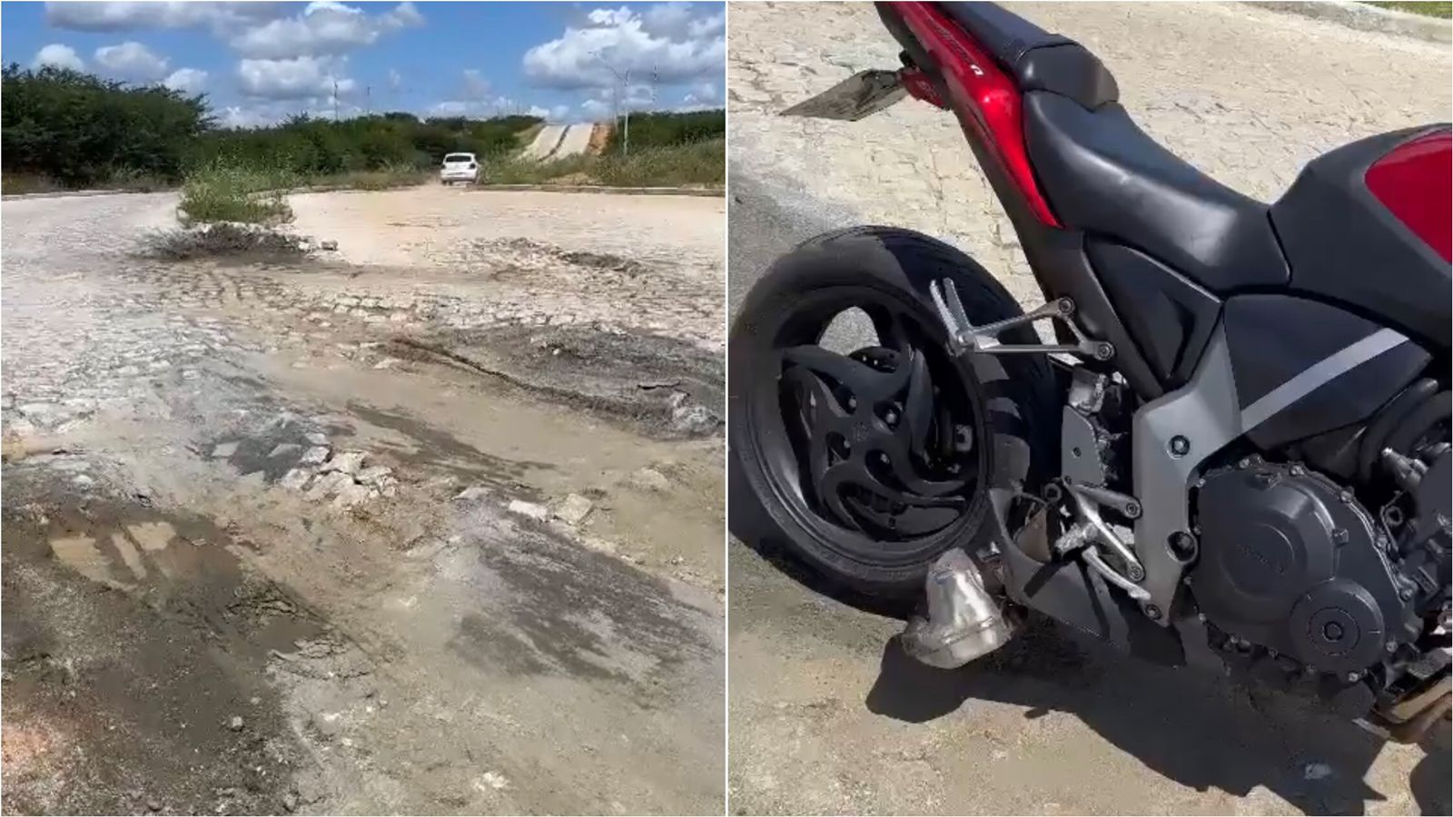 Internauta reclama de buracos em calçamento recém-construído no bairro dos Estados, em Patos, e relata que teve moto danificada; Prefeitura diz que força-tarefa será realizada