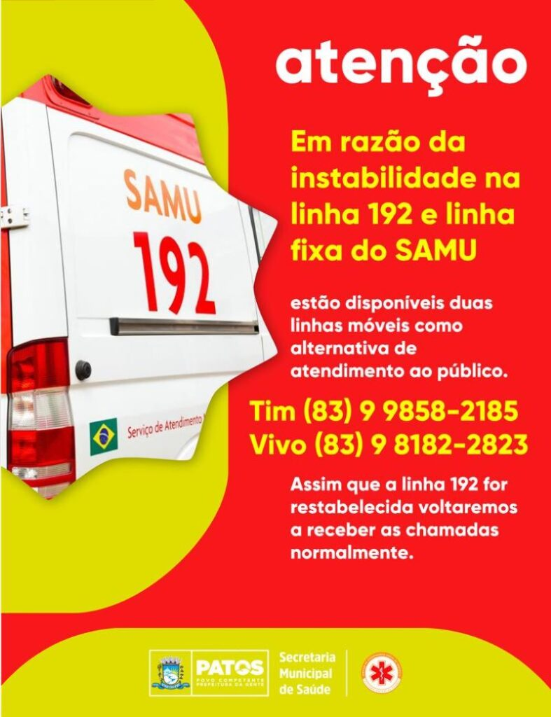 Linha 192 do SAMU de Patos está fora do ar após queda de poste no bairro São Sebastião e linhas móveis alternativas são disponibilizadas para atendimentos