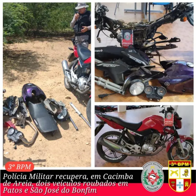 Polícia Militar recupera em Cacimba de Areia, duas motocicletas roubadas em Patos e São José do Bonfim e desarticula desmanche ilegal