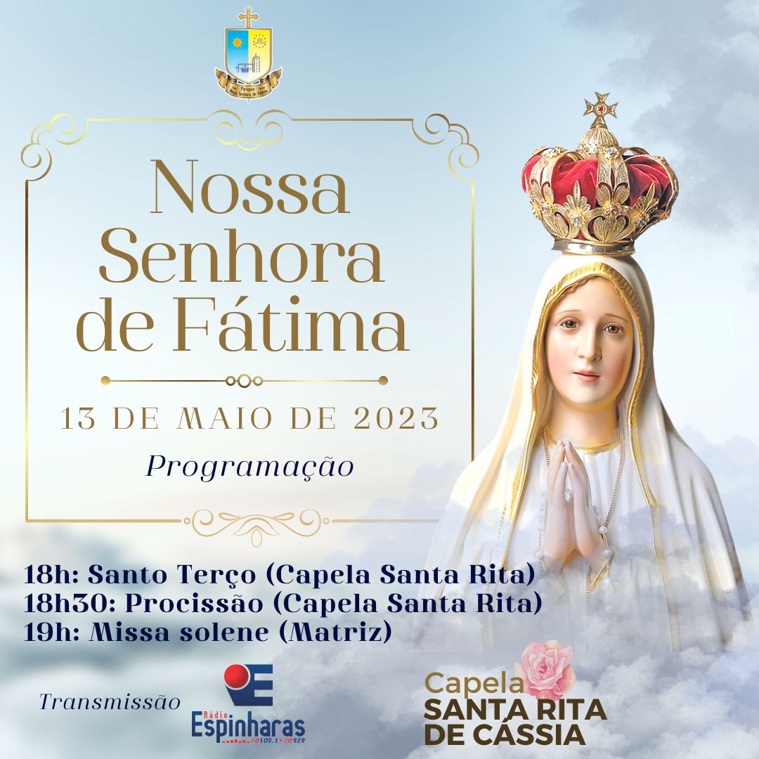 13 de maio: Dia de Nossa Senhora de Fátima terá procissão e jantar festivo, em Patos