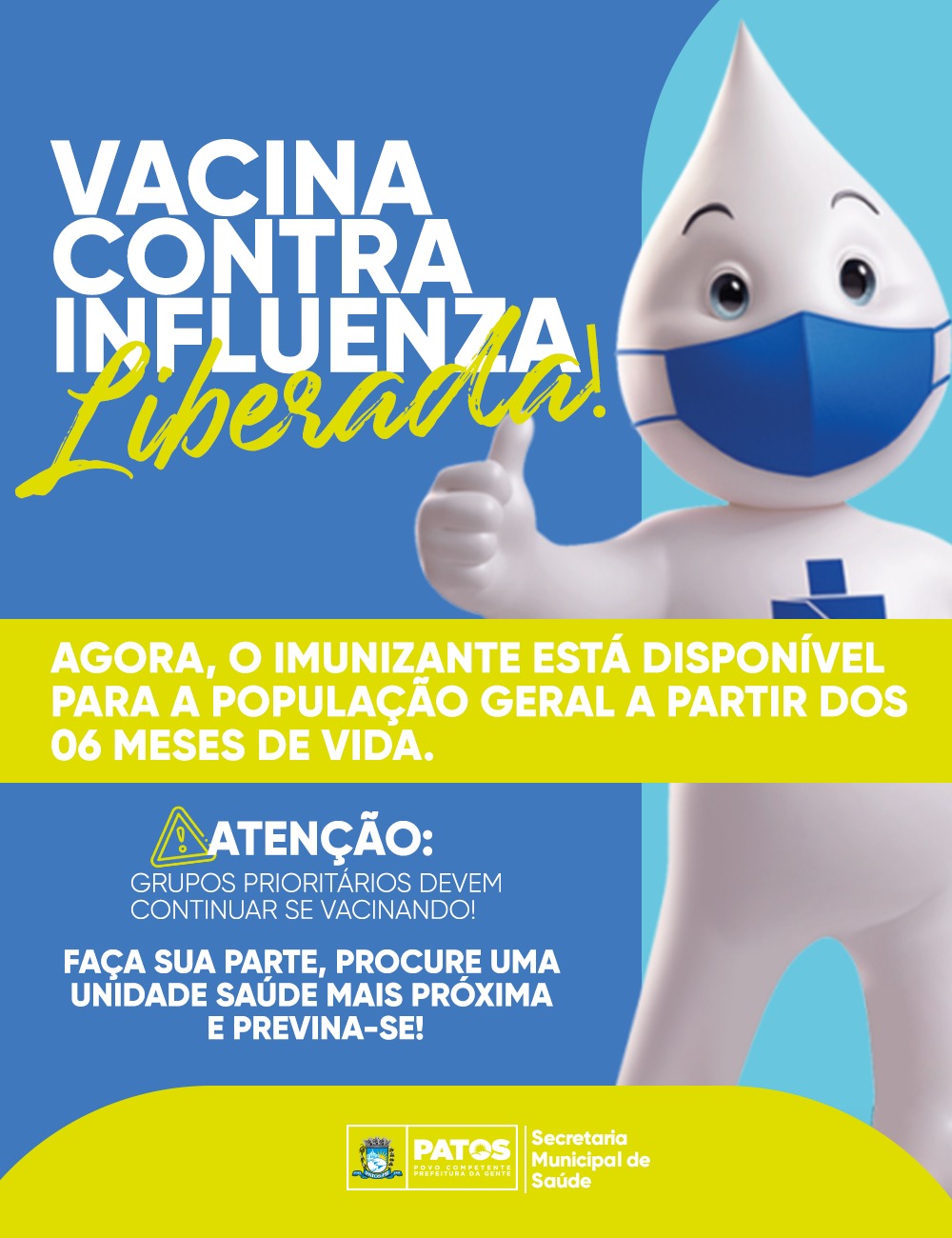 Vacine-se contra a gripe: Patos (PB) amplia imunização para pessoas com mais de 6 meses