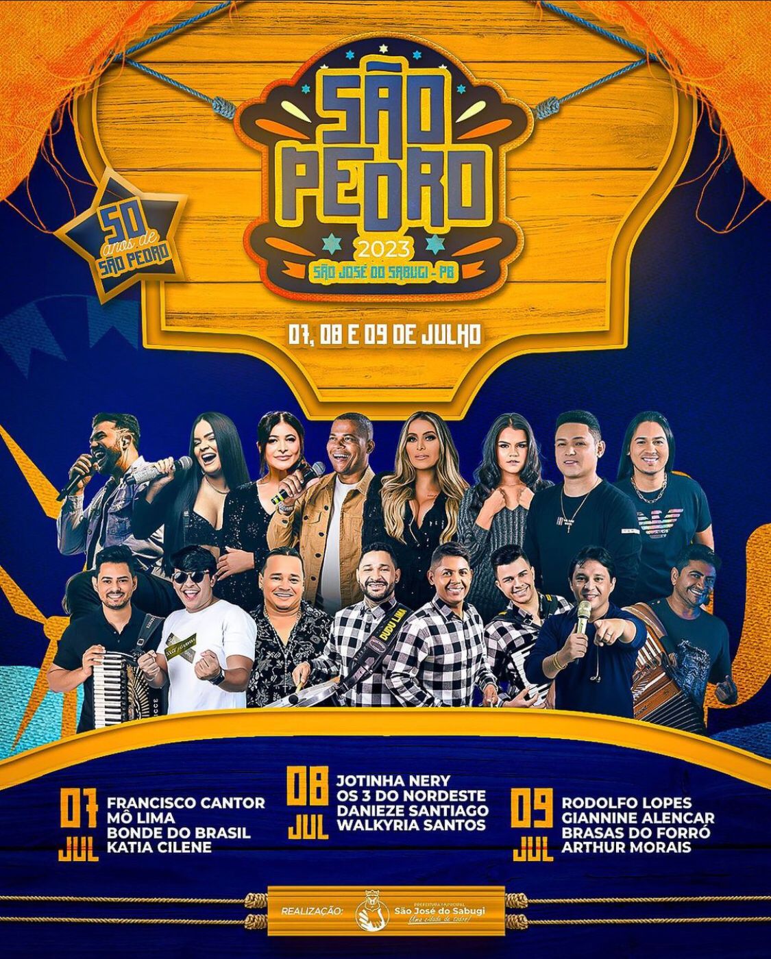 Prefeitura de São José do Sabugi divulga programação oficial da 50ª edição do São Pedro. Confira as atrações