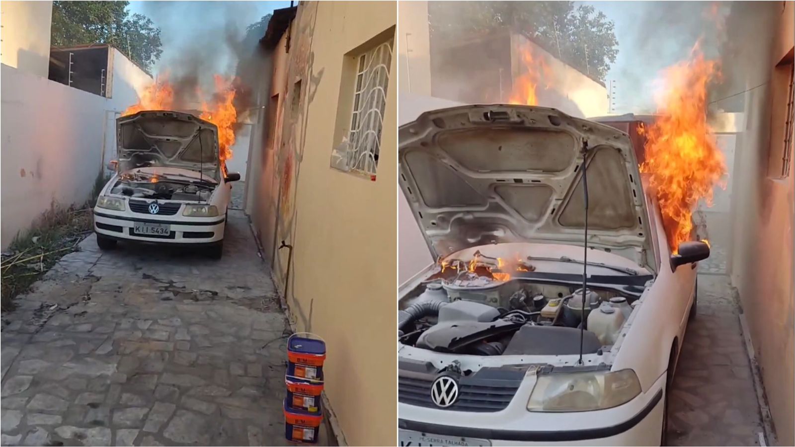 Lamentável: Mais um carro do locutor patoense Rafael Pressão pega fogo na garagem de casa, em uma semana. Veja vídeo