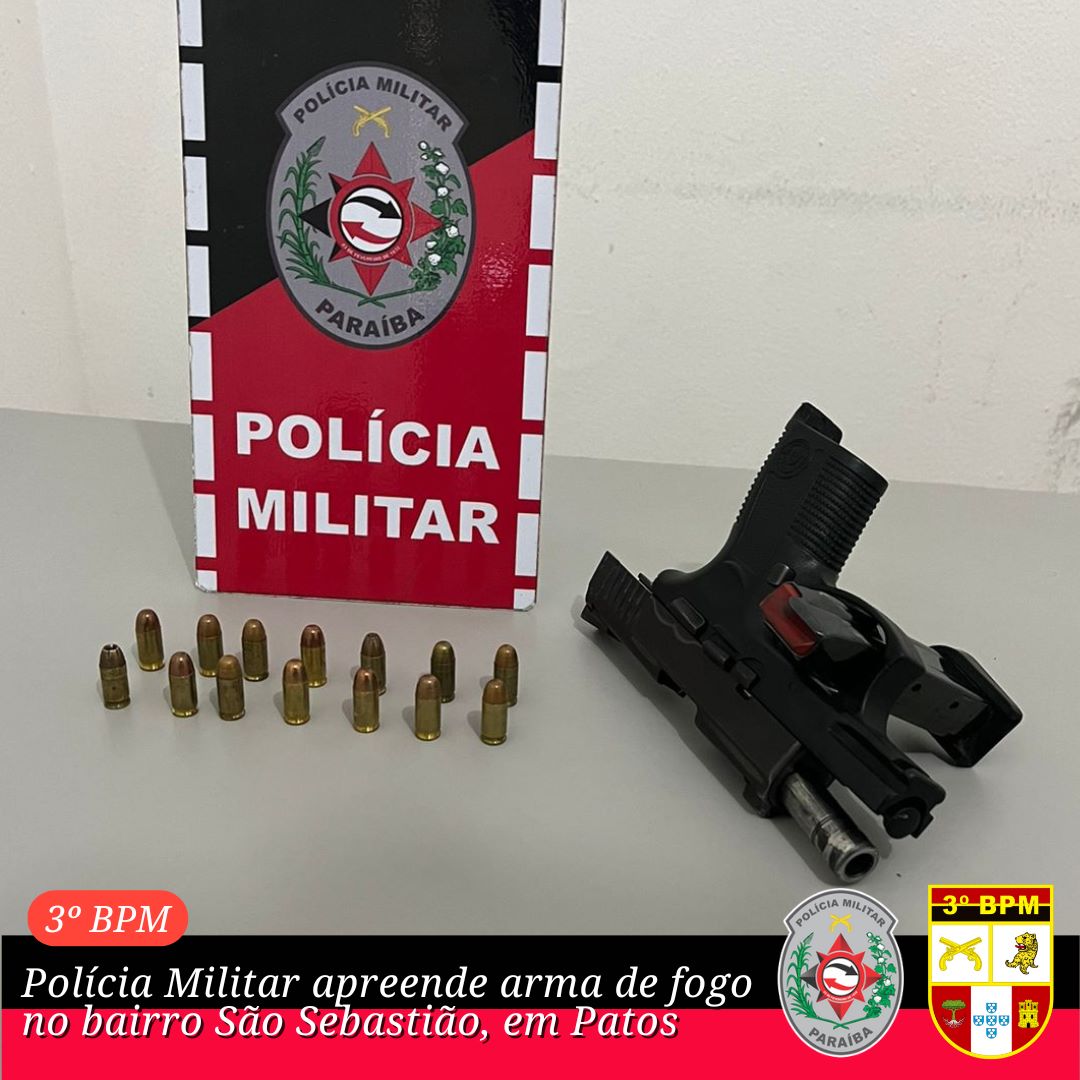 Polícia Militar apreende arma de fogo neste domingo (28) no bairro São Sebastião, em Patos