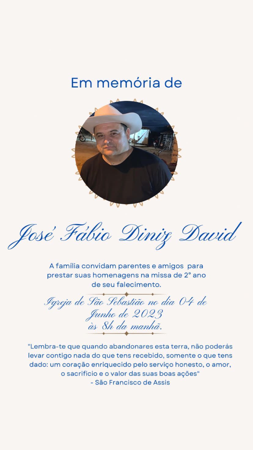 Missa pelos 2 anos da morte do radialista patoense Fábio Diniz será celebrada neste domingo (04)