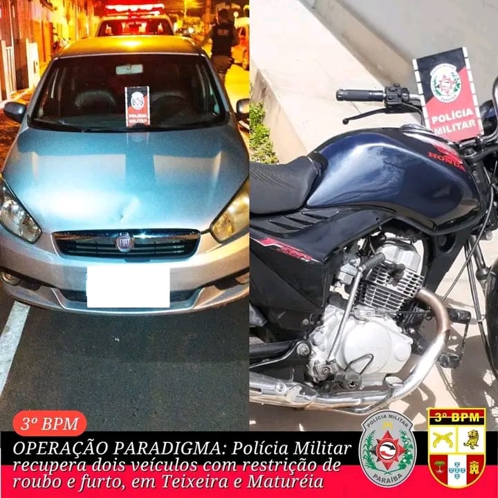Polícia Militar recupera 02 veículos com restrição de roubo e furto, em Matureia e Teixeira, neste sábado (03)
