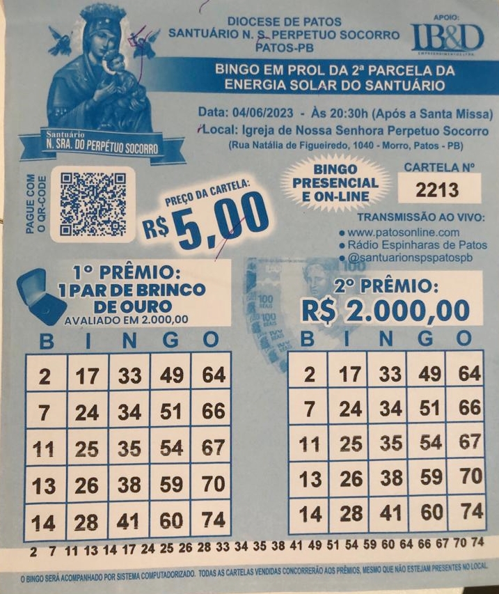 Paróquia de N.S do Perpétuo Socorro em Patos realiza neste domingo (04) Bingo em prol da 2ª parcela da Energia Solar